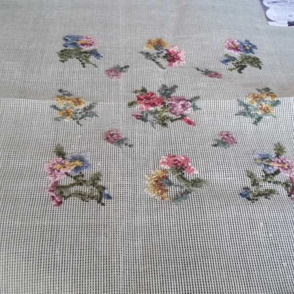 Vtg 60's Bucilla Tapestry Floral  Finished  flowers Chair Seat Purse Craft Canvas  you Finish As -Is