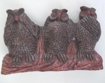 Vintage European Three Wise Owls See Hear Speak No Evil Signed SENK?