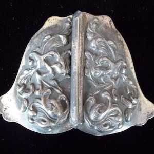 Antique Silver Tone Buckle for Cape or Cloak Embossed pressed ornate Wild Flowers