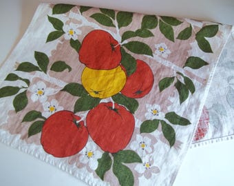 Toalla de cocina de lino vintage de los años 60 con estampado de naranjas y frutas, 15 x 28 pulgadas. ¿Tomates?