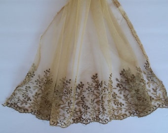 Antique pre 1900&#39;s neck Ascot Neck accent Collar Drop Accent Embroidered Detail Gold Metallic Cravat Netted Panel
