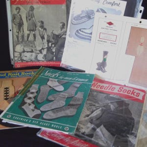 Original Vintage Large Lot of Vintage Sock and Slippers  Crochet - Knitting How to 1940-70's era Booklets Pamphlets Leaflets