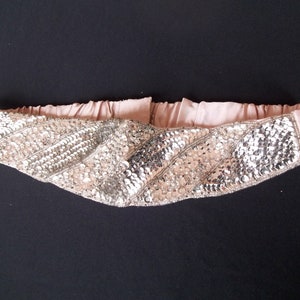 Vintage early  80&#39;s belt Silver sequin and beads Wider Center size Medium 27 28 29&quot;
