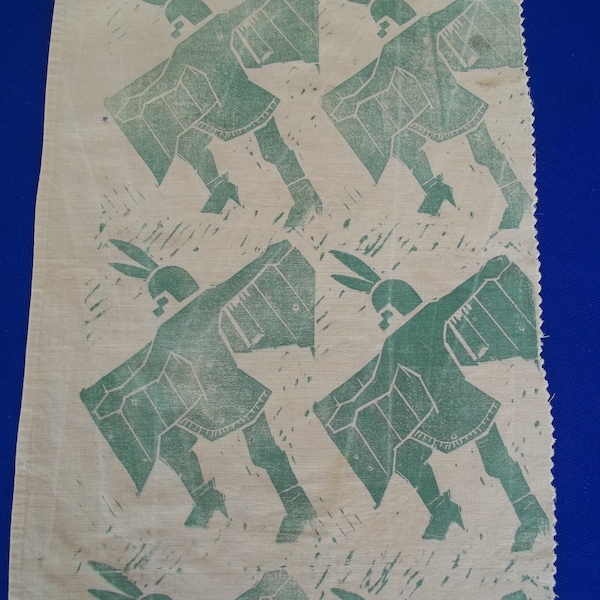 Rare  Vintage Tribal Dance Natives  Craft Sample Fabric piece  Hand screened Kachina Style Design