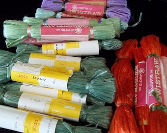 Vintage  Flower Loom  Straw Flower Ribbon Lot of 20 Skeins Art Straw Swistraw Shinny Straw Switzerland West Germany