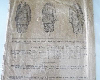 Antiek naaipatroon ZELDZAAM 1898 Jongens maat 8-9 Pak en Knickers Butterick 1890's Kids Sewing