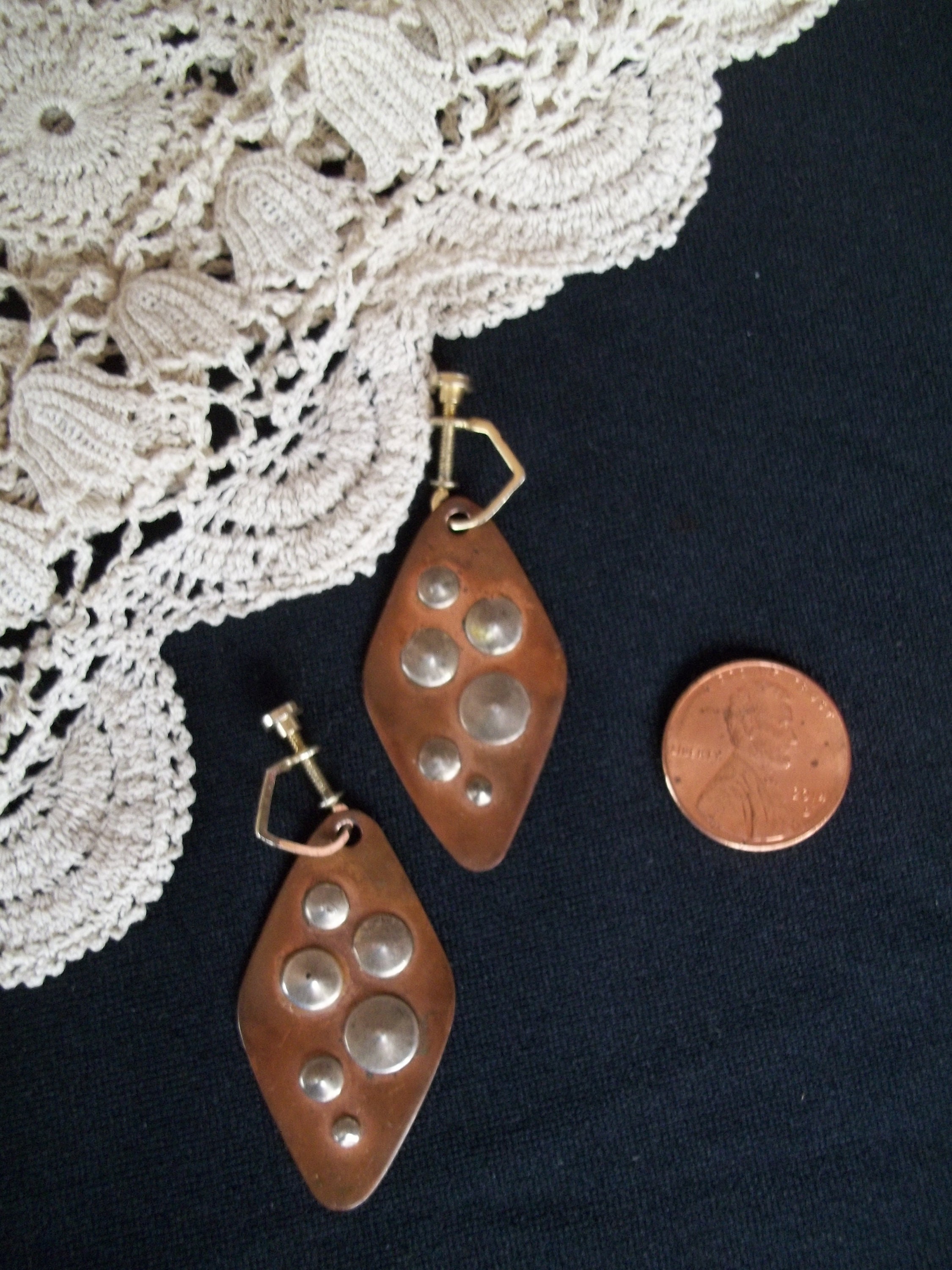 ヴィンテージ アート スタジオ イヤリング 銅製ダングル イヤリング