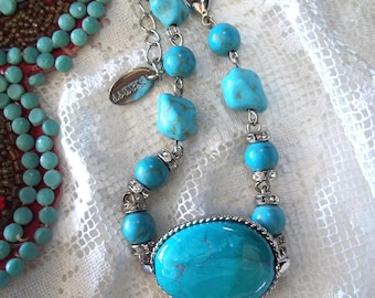 Stauer Turquoise Beaded Bracelet with Oval Center Stone and Adjustable Chain