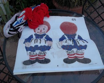 Kit de bordado para almohada de muñeca Raggedy Ann vintage, 38 cm de alto, con hilo e instrucciones.