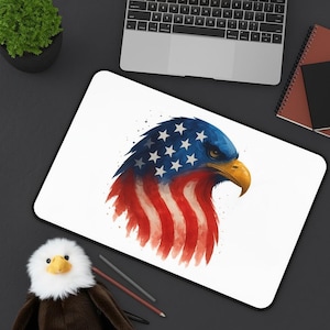 Patriotic Eagle Desk Mat USA Flag Gaming and Office Extended Mouse Pad - Bald Eagle Art Gift for Veterans, 4th of July, Memorial Day