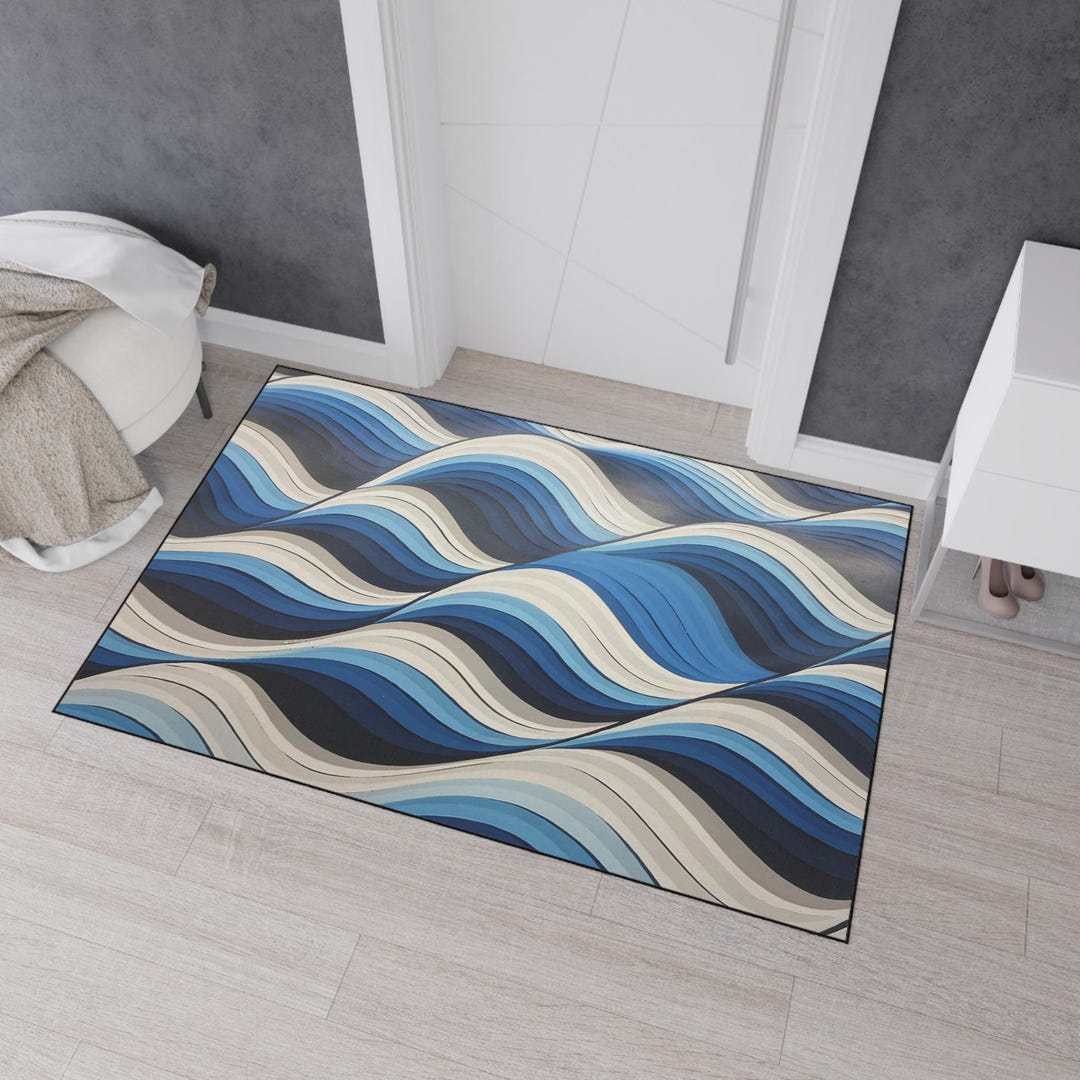 Blue Wavy Pattern Rug Blue and White Wave Pattern Floor Mat: Non-slip Coastal Rug - Etsy