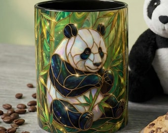 Stained Glass Panda Mug, Panda Coffee Mug, Bamboo Panda Cup, Cute Panda Gift, Nature Animal Mug, Wildlife Art Mug, Panda Lover Gift