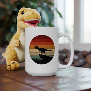 Retro T-Rex Dinosaur Coffee Mug - Funny Tea-Rex Ceramic Cup, Gift for Dino Lovers and Office Humor - 11oz or 15oz