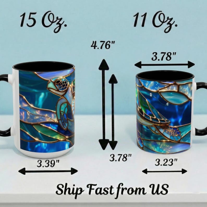 Stained Glass Sea Turtle Mug, Ocean Turtle Coffee Cup, Coastal Beach Mug Gift, Marine Life Art Cup, Sea Lover Gift, Ocean Wildlife Mug image 6