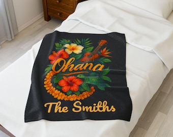 Manta hawaiana Ohana personalizada: manta tropical familiar personalizada