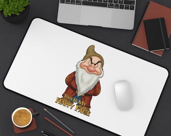Funny Mouse Pad/Desk Mat - &#39;This Is My Happy Face&#39; Grumpy Dwarf Design