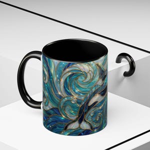 Orca Whale Coffee Mug, Ocean Art Mug, Stained Glass Whale Design, Marine Life Gift, Ceramic Coffee Cup, 11oz 15oz Waves Mug, Coastal Decor image 10