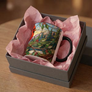 Stained Glass Cardinal Mug, Red Bird Coffee Cup, Memorial Gift For Loss, Nature Lover Present, Faux Stained Glass Art, Bird Watcher Mug image 16
