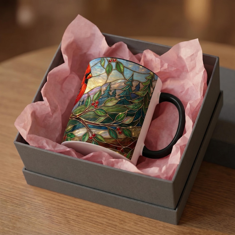 Stained Glass Cardinal Mug, Red Bird Coffee Cup, Memorial Gift For Loss, Nature Lover Present, Faux Stained Glass Art, Bird Watcher Mug image 16