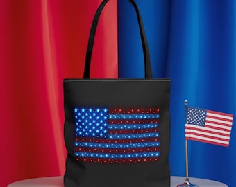 Vaterhafte LED Einkaufstasche mit amerikanischer Flagge | Rot, weiß und blau Sterne Tasche | 4. Juli Geschenk | USA Pride Wiederverwendbare Tasche Unabhängigkeitstag Accessoire