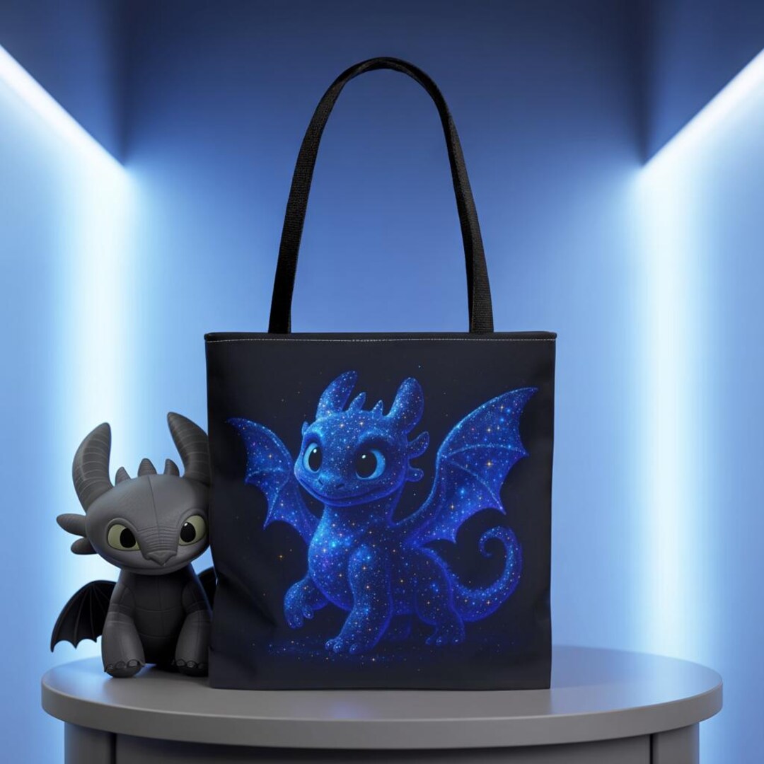 ギャラクシードラゴントートバッグ、星空デザインのコズミックブルー