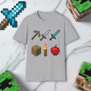 Pixel Tools and Items T-Shirt | Retro Pixel Art Gaming Tee, 8-Bit Gamer Shirt, Pixel Weapons and Supplies Top, Video Game Lover Gift Unisex