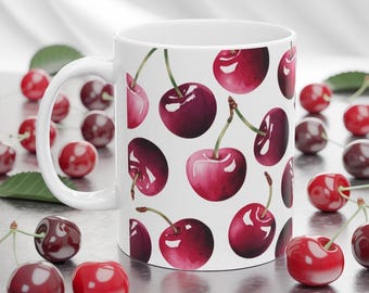 Watercolor Cherry Mug: Whimsical Kitchen Decor