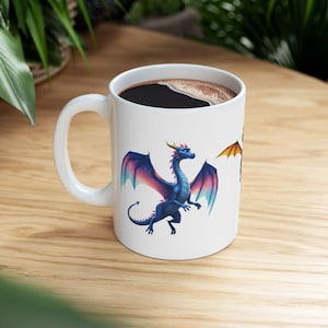 Colorful Dragon Mug | Fantasy Coffee Cup | Cute Dragon Gift for Kids & Adults | Gamer, DnD, Magic Lover Mug | Unique Creature Art