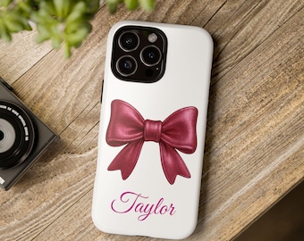 Personalized Pink Bow iPhone Case: Custom Name Coquette Accessory