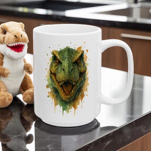 T-Rex Dinosaur Mug - Roaring T-Rex Coffee Cup 11oz and 15oz | Jurassic Gift for Dino Lovers | Scary Dinosaur Kitchen Decor Mug