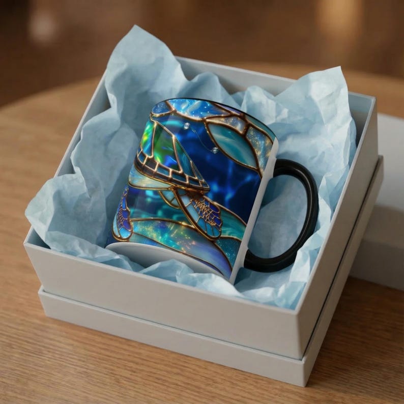 Stained Glass Sea Turtle Mug, Ocean Turtle Coffee Cup, Coastal Beach Mug Gift, Marine Life Art Cup, Sea Lover Gift, Ocean Wildlife Mug image 16