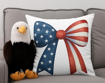 Patriotic Bow Throw Pillow: American Flag Stars & Stripes