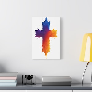 Christian Cross Canvas Wall Art Watercolor Faith Decor, Religious Gift for Home or Office, Modern Christian Artwork