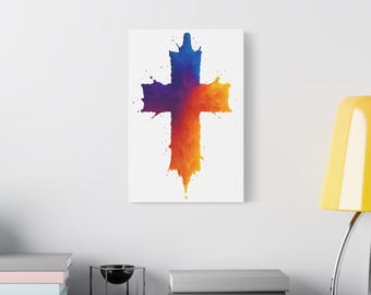 Watercolor Cross Canvas Art: Modern Christian Home Decor