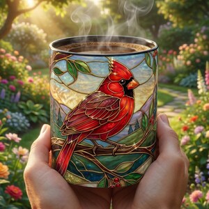 Stained Glass Cardinal Mug, Red Bird Coffee Cup, Memorial Gift For Loss, Nature Lover Present, Faux Stained Glass Art, Bird Watcher Mug image 8