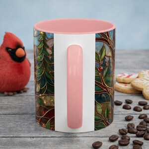 Stained Glass Cardinal Mug, Red Bird Coffee Cup, Memorial Gift For Loss, Nature Lover Present, Faux Stained Glass Art, Bird Watcher Mug image 4
