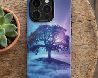 Mystical Tree Phone Case, Celestial Nature Design, Dreamy Galaxy Clouds, iPhone 16 Pro Case, Google Pixel 9 Pro Cover, Samsung S26 Case