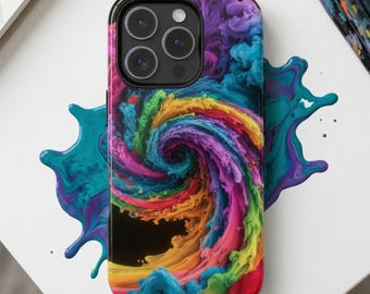 Colorful Abstract Phone Case, Rainbow Fluid Art Cover, Vibrant Ink Swirl Aesthetic, Psychedelic Liquid Paint, Glossy iPhone Pixel Samsung