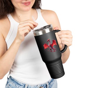 Taza de viaje de dragón con pajita / Vaso de café de fantasía / Regalo de DnD para jugadores y fanáticos de la magia / Taza de criatura mítica / Taza de 113 g