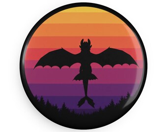 Ímã de Pôr do Sol de Dragão: Decoração de Geladeira Fantasy Cottagecore