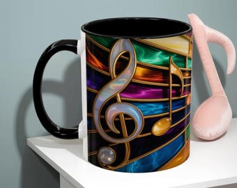 Taza de vitral con notas musicales, taza de café colorida para músicos, regalo para amantes de la música, taza con clave de sol, regalo para profesores de música