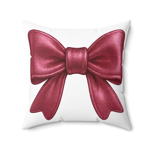 Personalized Bow Name Pillow - Custom Girls Room Decor | Red Ribbon Throw Pillow | Baby Shower Gift | Kids Name Cushion