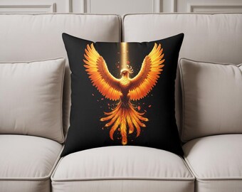 Phoenix Throw Pillow: Mythical Bird Art, Modern Home Decor