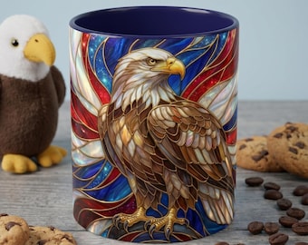 Faux Stained Glass Eagle Mug, Patriotic Coffee Cup, American Flag Mug, Bald Eagle Gift, 4th of July Mug, Veteran Present, Americana Art Cup