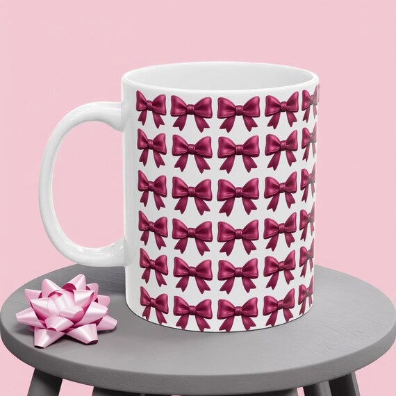 Pink Bow Aesthetic Coffee Mug - Coquette Balletcore Girly Cup, Cute Gift  for Friends, Teens, Birthday, Cottagecore and Pink Lovers