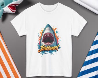 Camiseta con estampado de tiburón Jawsome / Divertida camiseta de tiburón oceánico, playera playera de verano, regalo para amantes de los tiburones, ropa de moda de la Semana del Tiburón, linda camiseta de vida marina