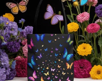Butterfly Tote Bag: Polyester Fabric, Reinforced Stitching