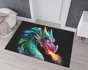 Fantasy Dragon Fire Rug: Colorful Non-Slip Gaming Room Mat