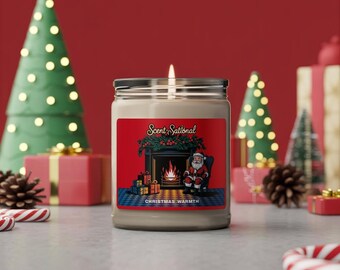 Bougie parfumée chaleureuse de Noël, bougie de soja confortable pour les vacances, bocal en verre réutilisable, cadeau de parfum de maison pour l'hiver et décoration de Noël