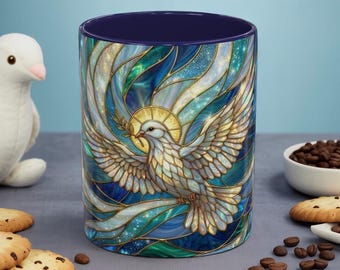 Stained Glass Dove Mug, Christian Coffee Cup, Religious Gift, Faith Art Mug, Holy Spirit Dove, Inspirational Christian Mug